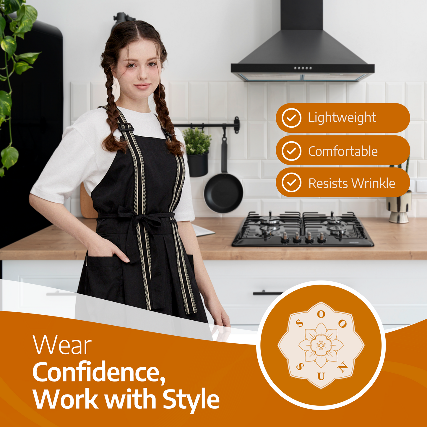 Apron for Nail Techs, Hairstylists, Barbers, Artists - 360 Full Coverage with Elastic Straps Black