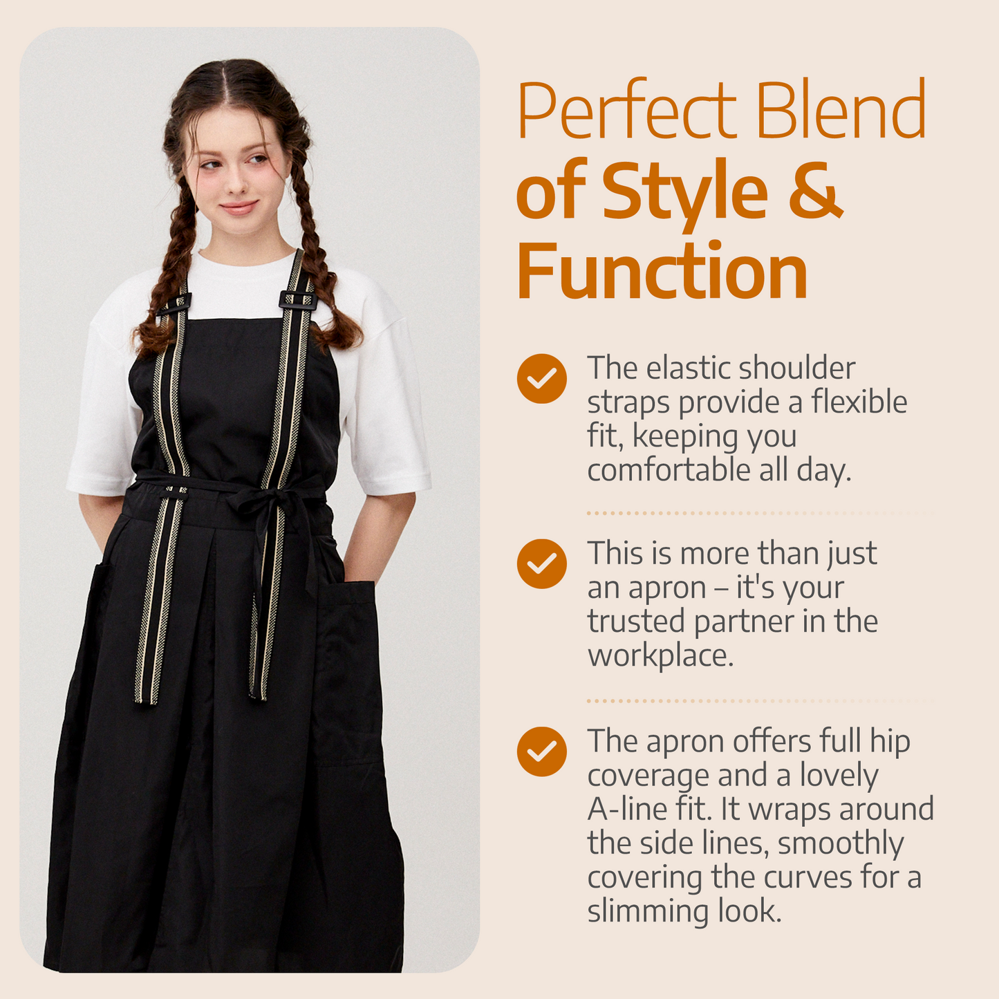 Apron for Nail Techs, Hairstylists, Barbers, Artists - 360 Full Coverage with Elastic Straps Black