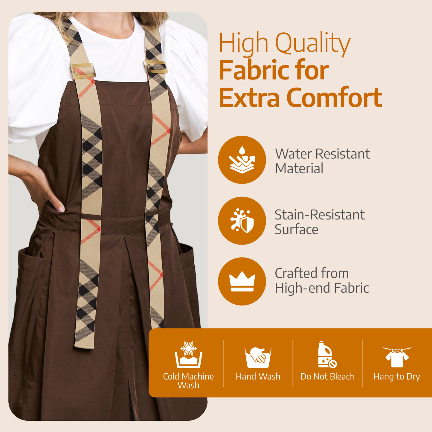 Apron for Nail Techs, Hairstylists, Barbers, Artists - 360 Full Coverage with Elastic Straps Brown