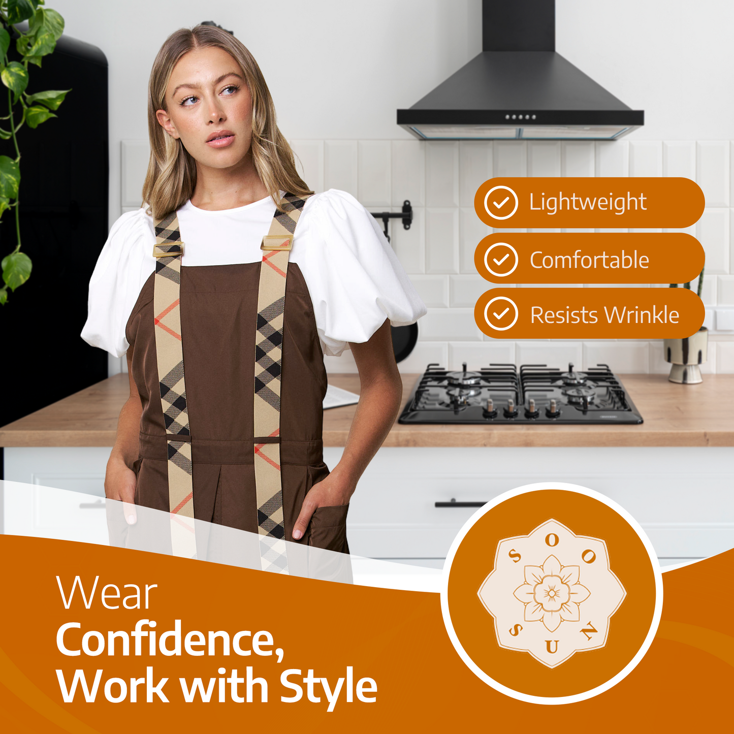 Apron for Nail Techs, Hairstylists, Barbers, Artists - 360 Full Coverage with Elastic Straps Brown