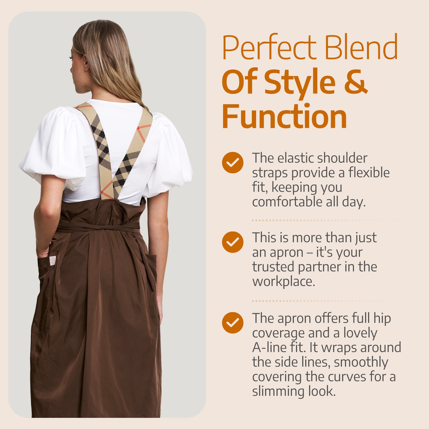 Apron for Nail Techs, Hairstylists, Barbers, Artists - 360 Full Coverage with Elastic Straps Brown